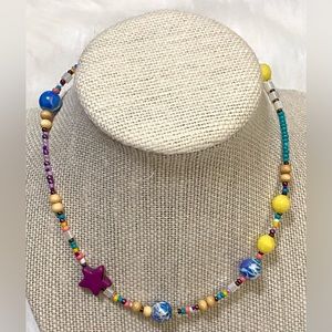 Multi-Color Purple Star Beaded Choker Necklace Boho Classic Preppy Coastal